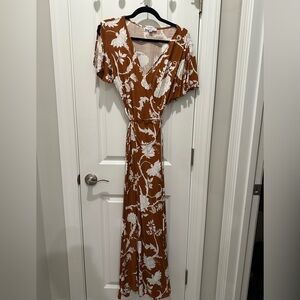 Magnolia Boutique Rust Floral Wrap Maxi Dress with White Print